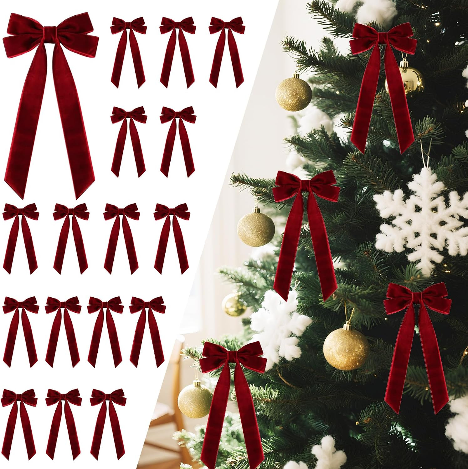 Velvet Bows for Christmas Tree, Christmas Bows for Gift Wrapping | Amazon (US)