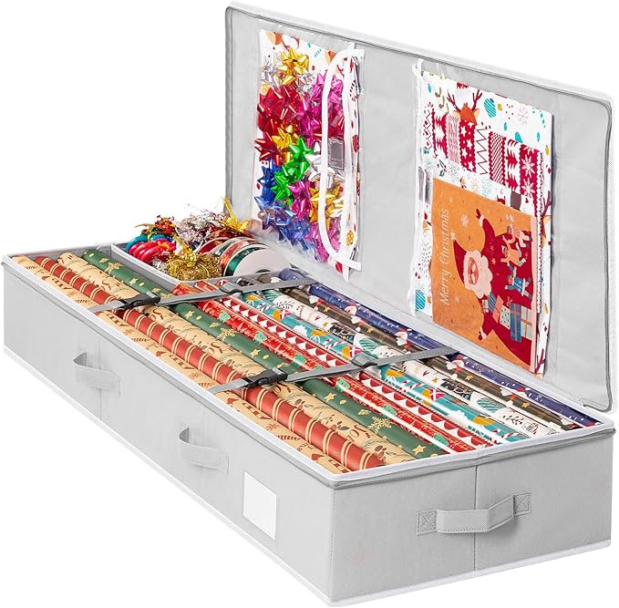 Criusia Christmas Gift Wrapping Paper Organizer Storage, Durable Underbed Storage Container Fits ... | Amazon (US)
