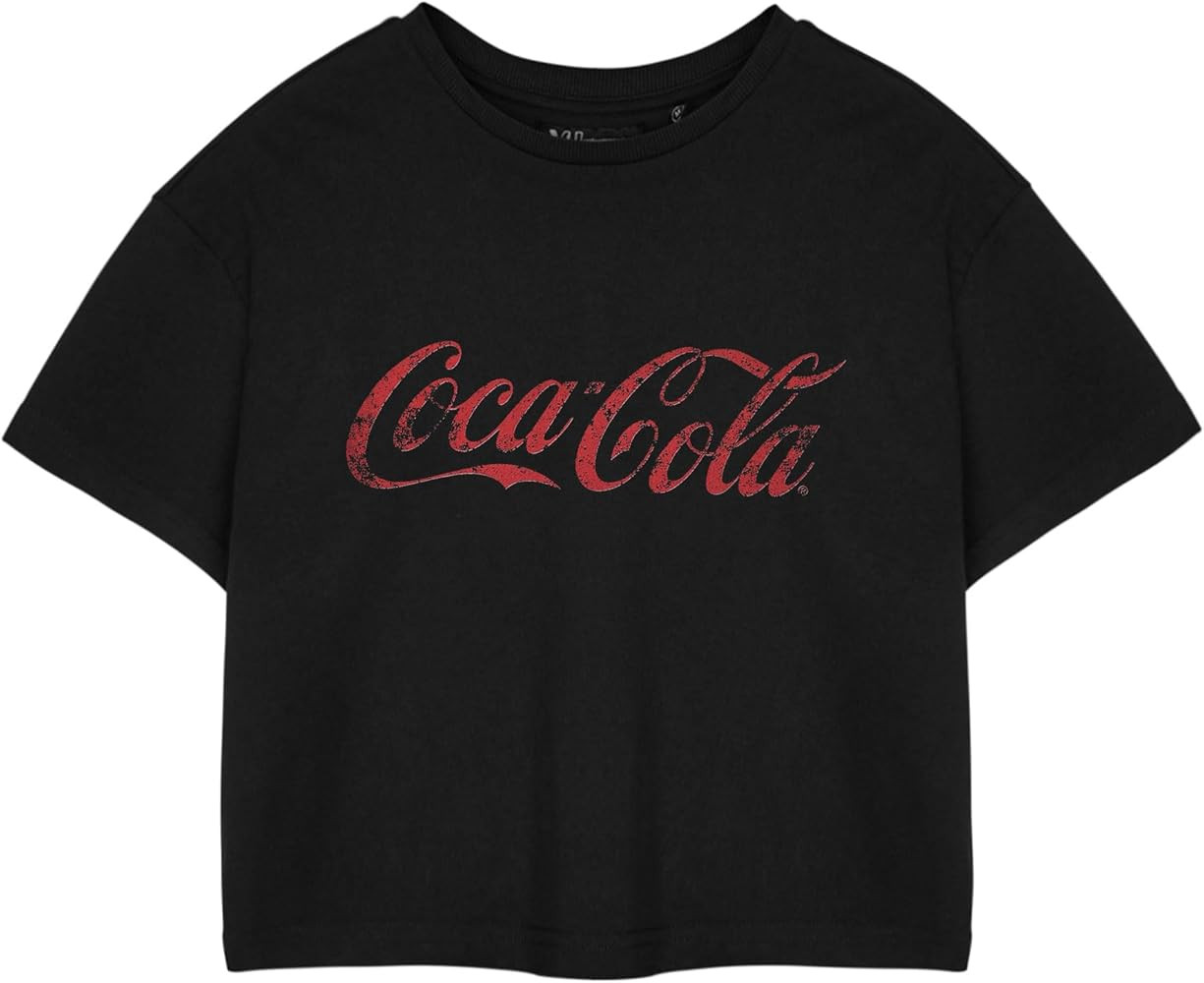 Coca-Cola Women's Black Cropped Short Sleeve Graphic Tee | Retro Style Coke Logo T-Shirt | Amazon (US)
