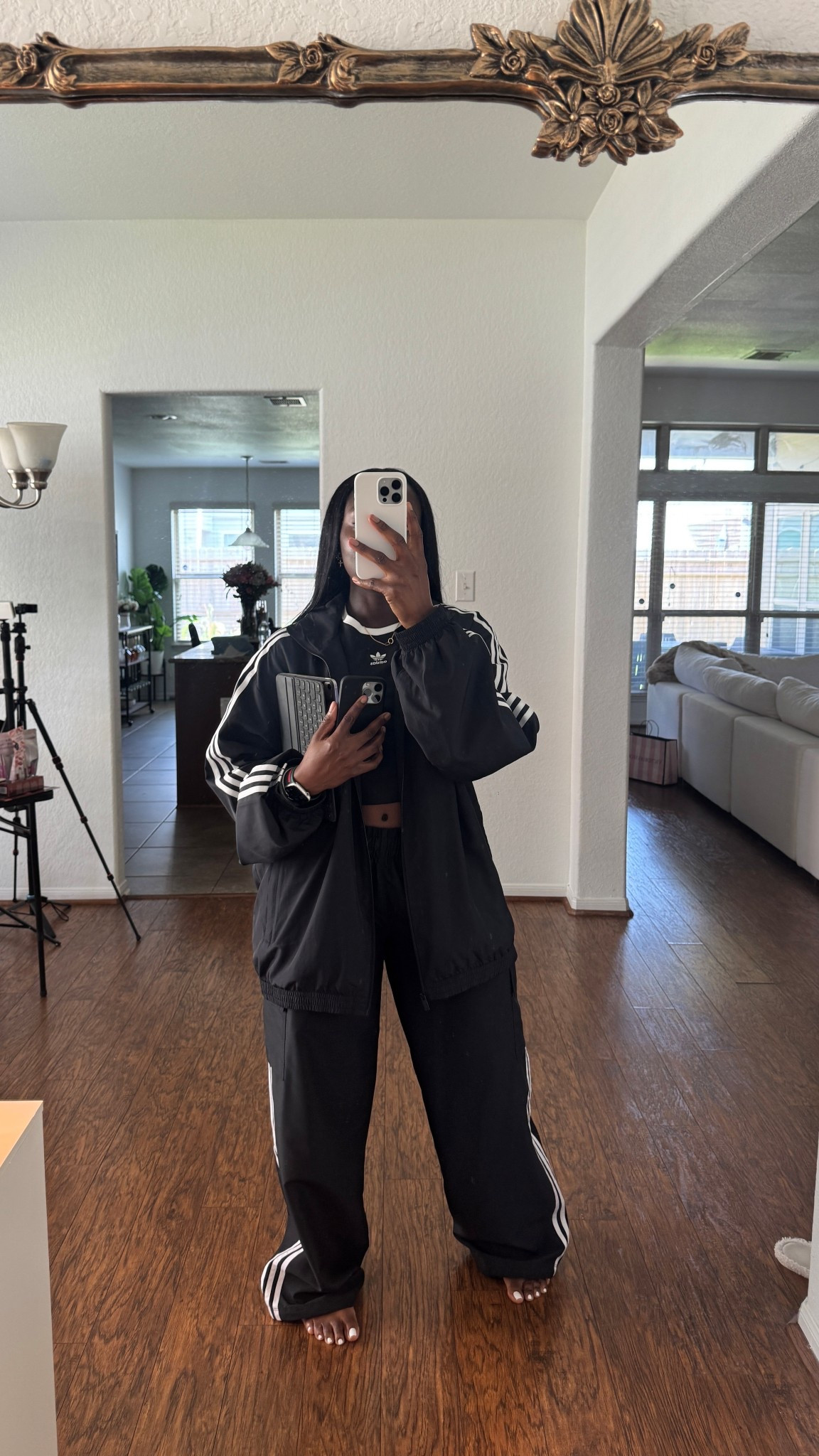 Middle part, black hair just screams baggy, 90s vibe, you know? The two just go to getha, to me! Wearing a L in this adidas set. 

#LTKStyleTip #LTKFindsUnder100