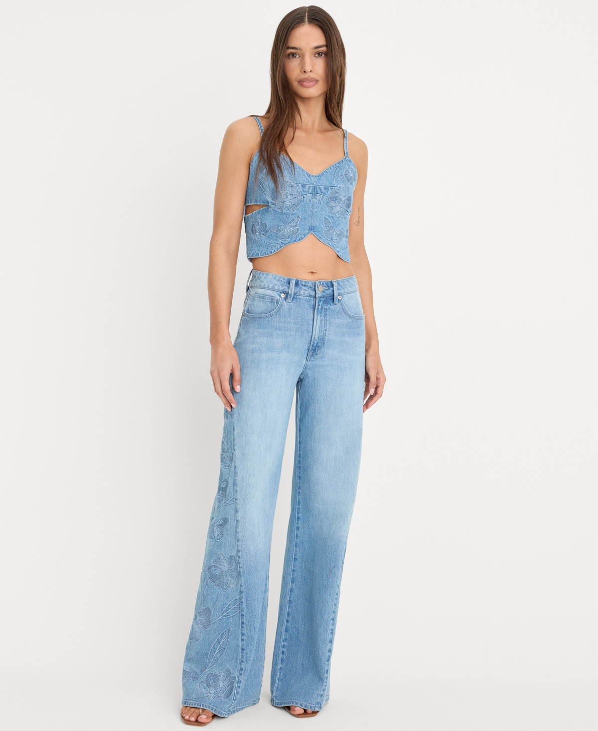 Good American Women's High-Rise Wide-Leg Embroidered Jeans - Indigo1202 | Macy's