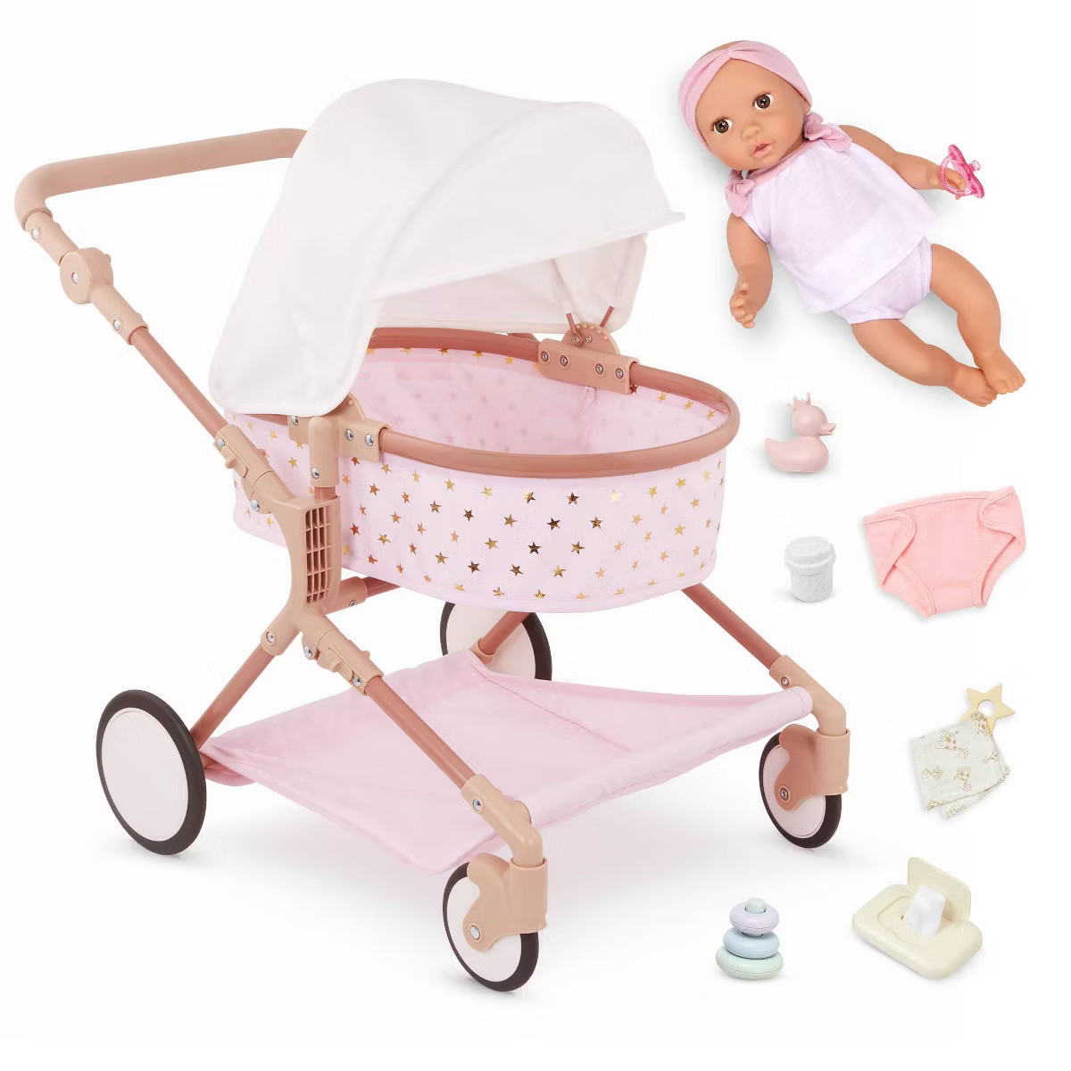 LullaBaby 14" Baby Doll & Double Stroller Accessory Set - Pink & Golden Stars: Toy Stroller with ... | Target