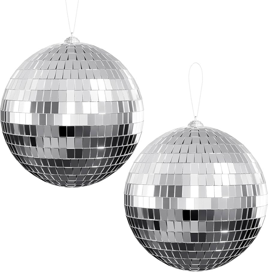 Disco Ball 4" Inch 2-Pack,Silver Hanging Ball with Attached String for Ring,Reflects Light,Fun Pa... | Amazon (US)