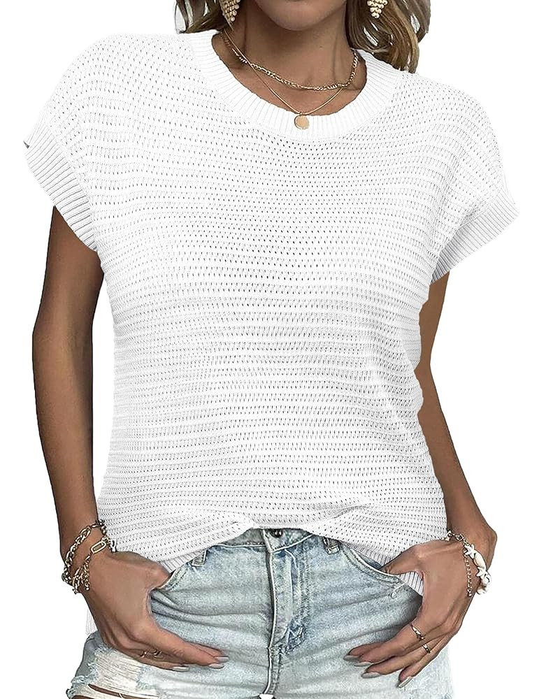 Zeagoo Women's Cap Sleeve Sweaters Vest Crew Neck Knit Sweater Tops 2025 Casual Summer Sleeveless... | Amazon (US)