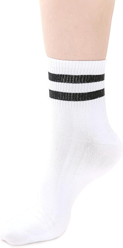 YOUIN Men’s Pack of 3 Soft Thin Black/White Striped Absorbent Cotton Athletic Crew Socks White ... | Amazon (US)