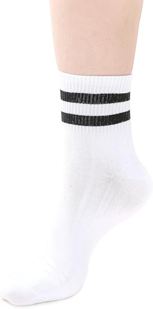 YOUIN Men’s Pack of 3 Soft Thin Black/White Striped Absorbent Cotton Athletic Crew Socks White ... | Amazon (US)