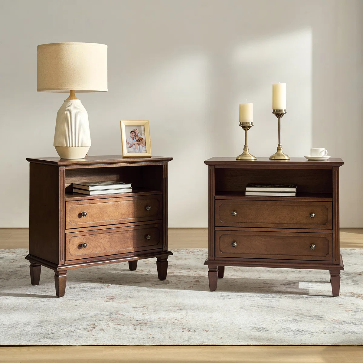 Amberlyn 28.2" W Traditional 2-Drawer End Table with Charging Station and Solid Wood Legs and Ope... | Wayfair North America
