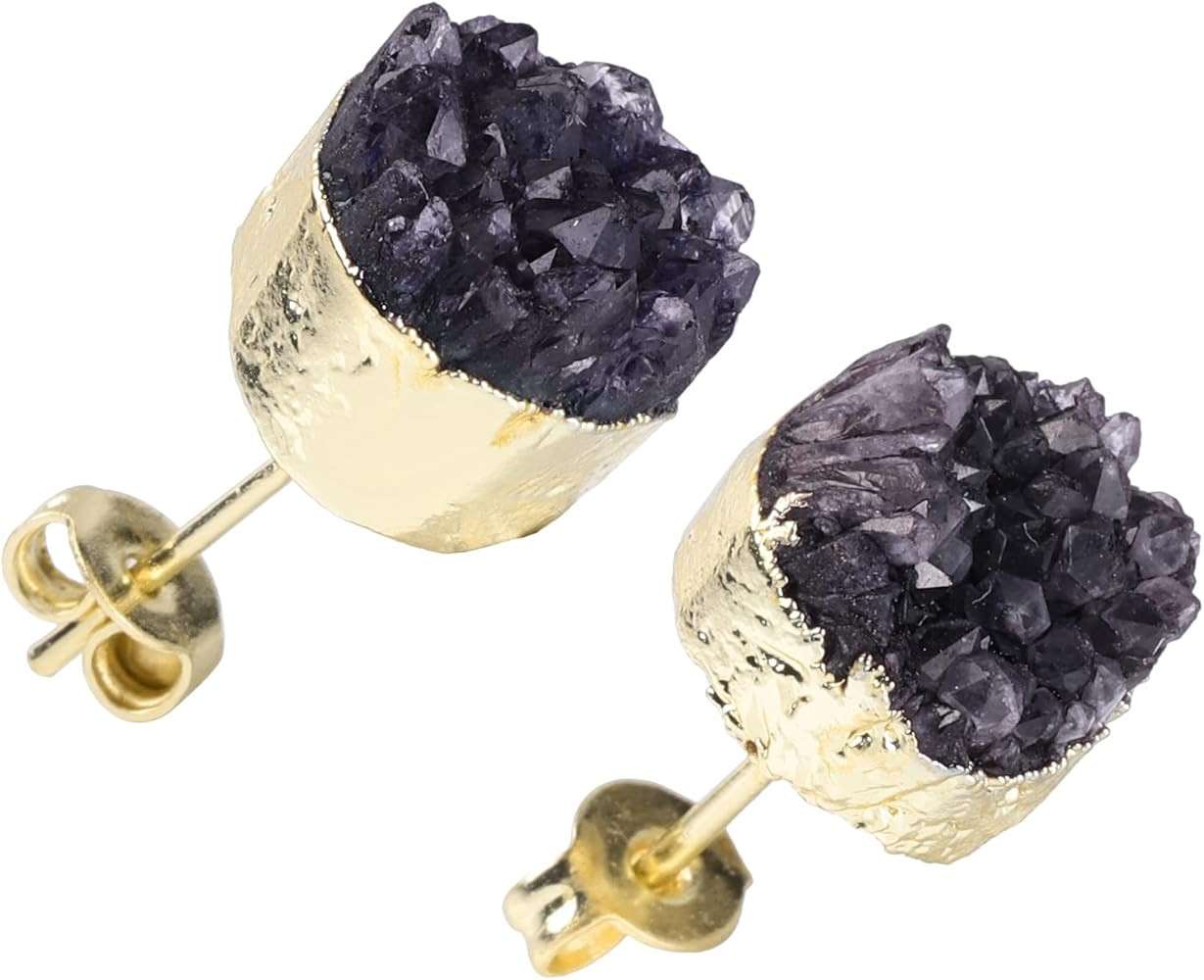 Women's Natural Agate Quartz Geode Druzy Stud Earrings for Women | Amazon (US)