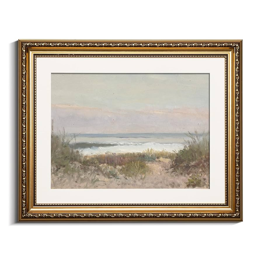 VIYYIEA Gold Framed Wall Art Canvas Print Home Decor Classical Coastal Scenery Bathroom Pictures ... | Amazon (US)