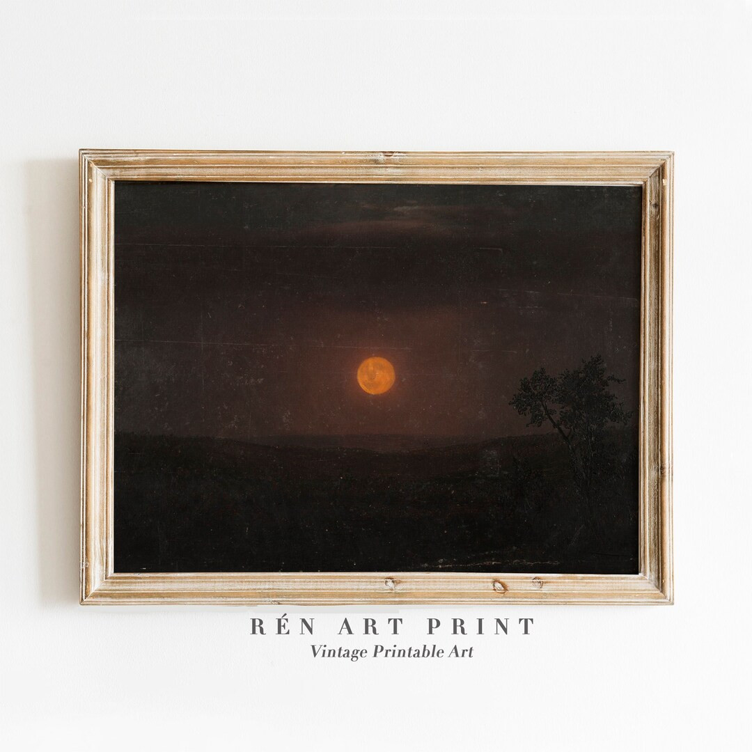 Moonlight Painting | Moody Landscape Wall Art | Antique Night Painting Print | Moody Dark Night P... | Etsy (US)