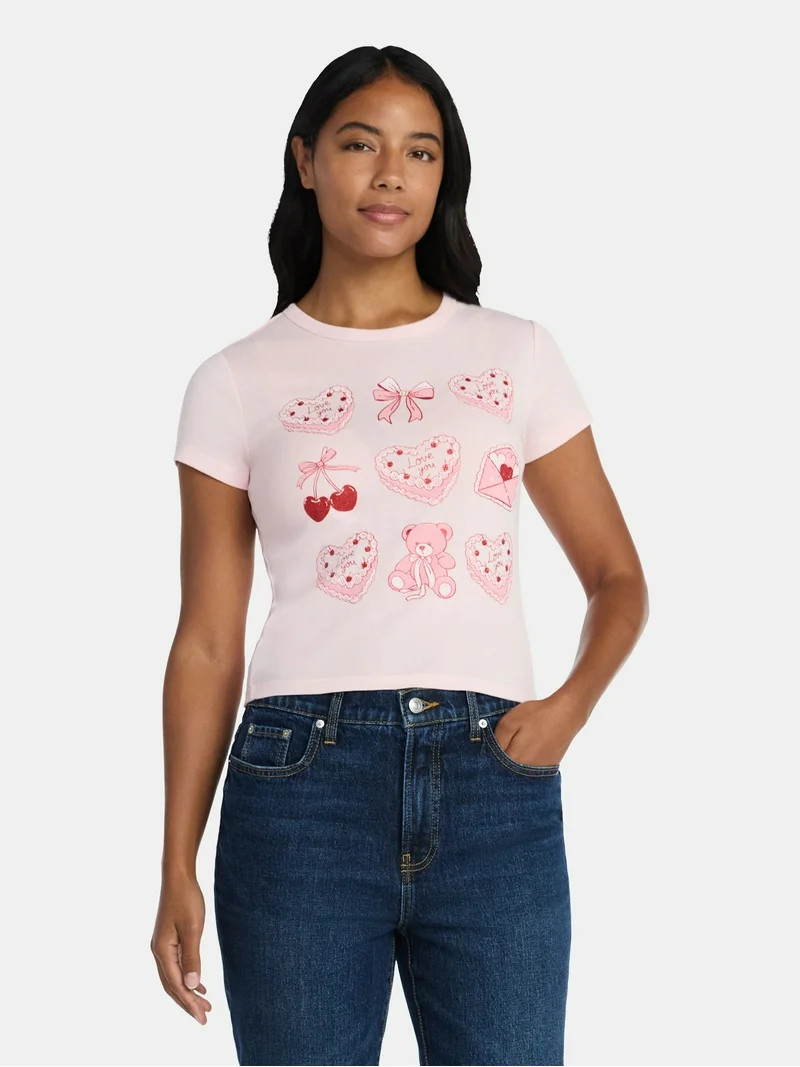 Valentine's Day Women’s Classic Cake Graphic Tee with Short Sleeves, Sizes XXS-XXL | Walmart (US)