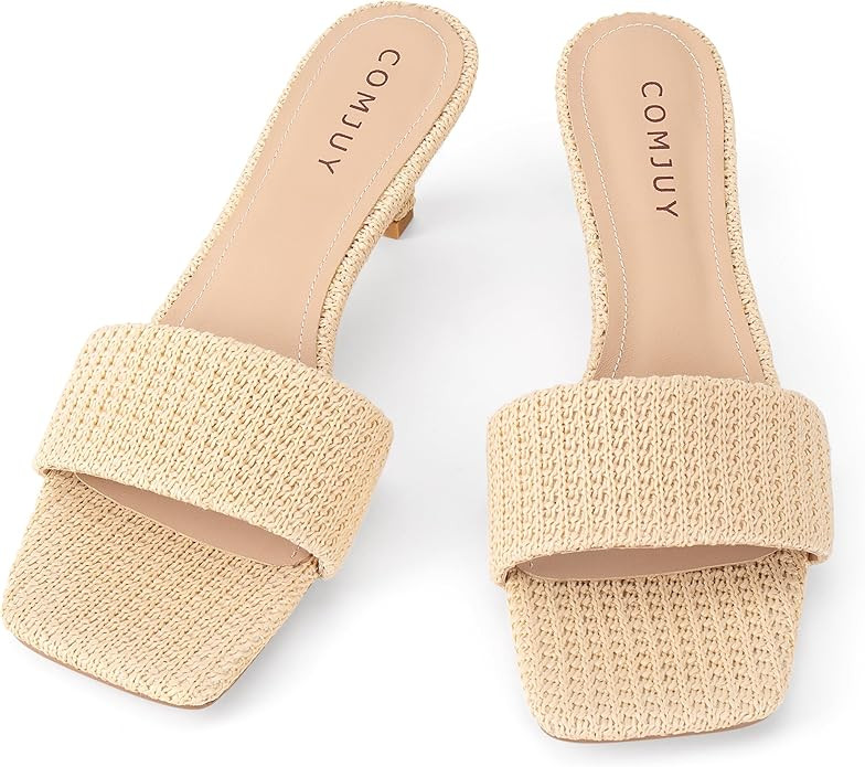 Raffia Sandals Womens Heeled Sandals Comfortable 2 Inch Kitten Heels Lightweight Square Toe Summe... | Amazon (US)