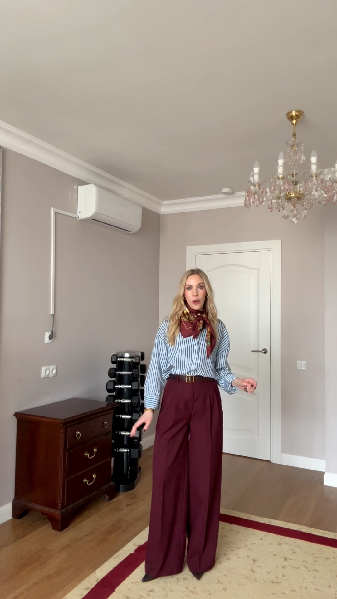 Work look, business casual spring workwear, @Zara striped shirt, Gucci silk scarf, burgundy pants, H&M slingbacks 

#LTKWorkwear #LTKootd #LTKgrwm