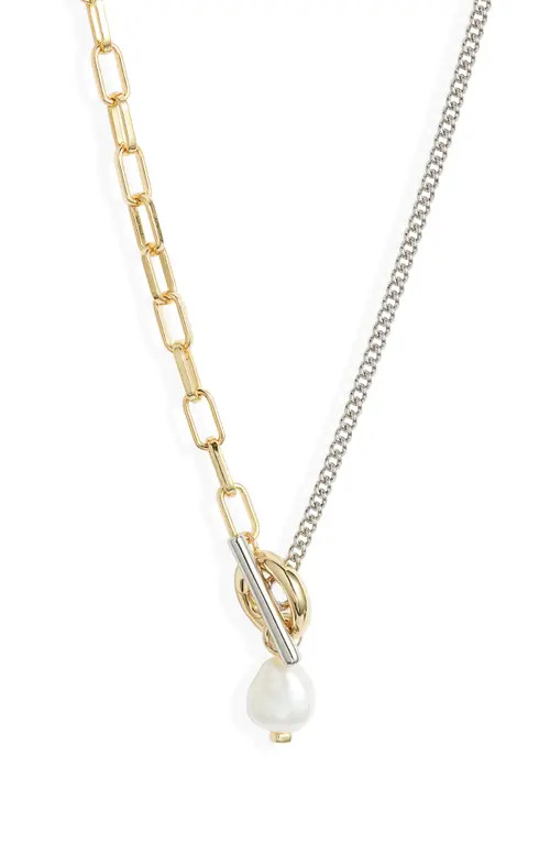 Kendra Scott Leighton Cultured Freshwater Pearl Toggle Necklace in Gold/Silver White Pearl at Nordstrom | Nordstrom