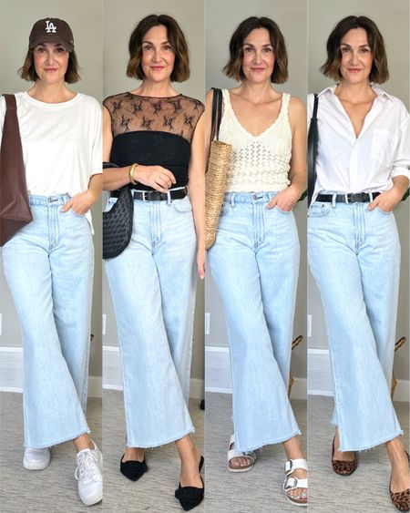 Four ways to style wide leg cropped jeans!
These light wash cropped jeans are perfect for summer, the denim is 77% cotton, 23% Tencel and so soft and lightweight! Fit tts, I’m 5’ 7” wearing my usual size 27.
Linked the tops and shoes where available. Sneakers and Birkenstocks fit tts, I sized up 1/2 in the brown sandals and leopard flats.


#LTKWorkwear #LTKShoeCrush #LTKStyleTip
