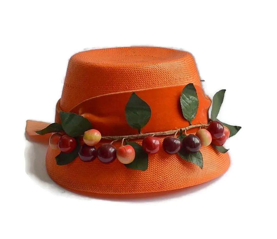 Vintage Orange Straw Hat With Cherries and Leaves – Statement Fashion Headwear - Etsy | Etsy (US)