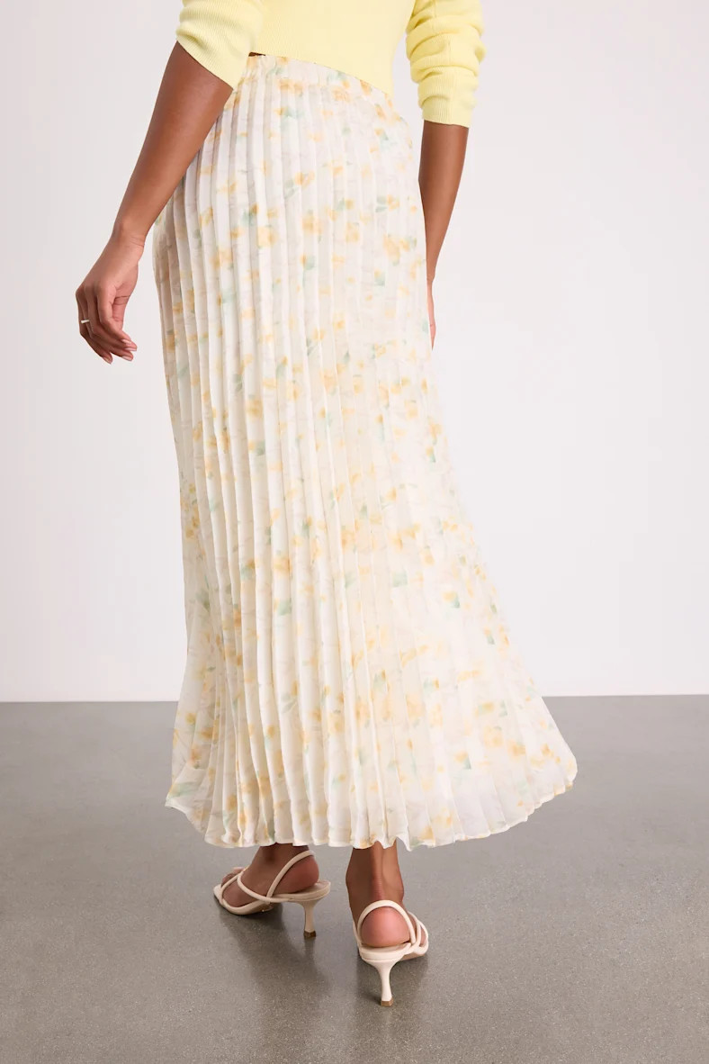 Calla Ivory Floral Pleated Midi Skirt | Lulus