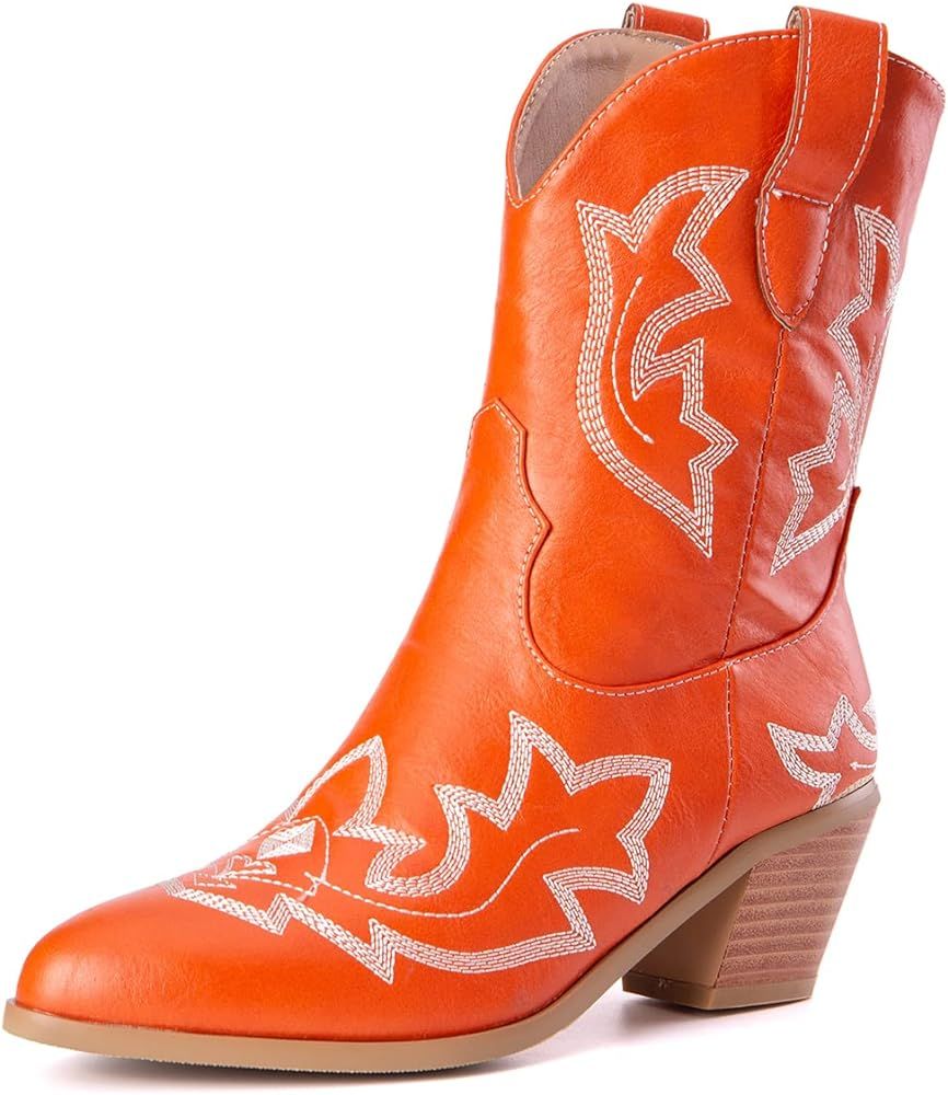 LIPIJIXI Cowgirl Boots Stitched Ankle Boots for Women Embroidered Cowboy Boots | Amazon (US)