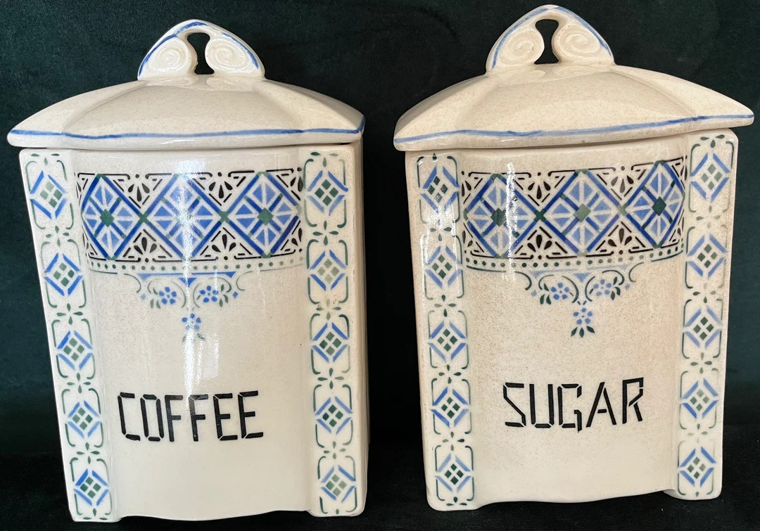 Antique Art Deco Czech Stencil Ware Large Kitchen Canisters Storage Coffee Sugar Pots RARE! | Etsy (US)