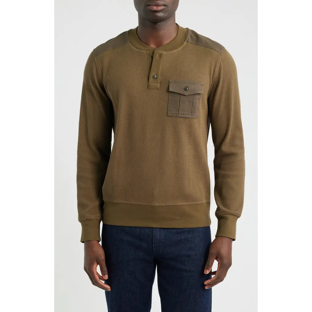 Brooks Brothers Waffle Stitch Stretch Cotton & Wool Henley in Green at Nordstrom, Size Small | Nordstrom