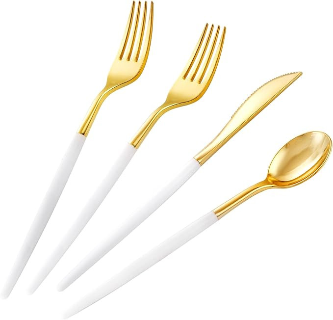 SUT Gold Plastic Silverware, 160Pcs Gold Utensils Set Disposable, 80 Gold Plastic Forks, 40 Gold ... | Amazon (US)