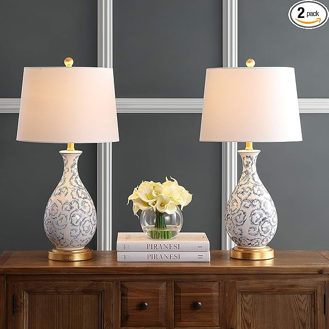 SAFAVIEH Lighting Collection Avi Scroll Blue/ White 28-inch Bedroom Living Room Home Office Desk ... | Amazon (US)