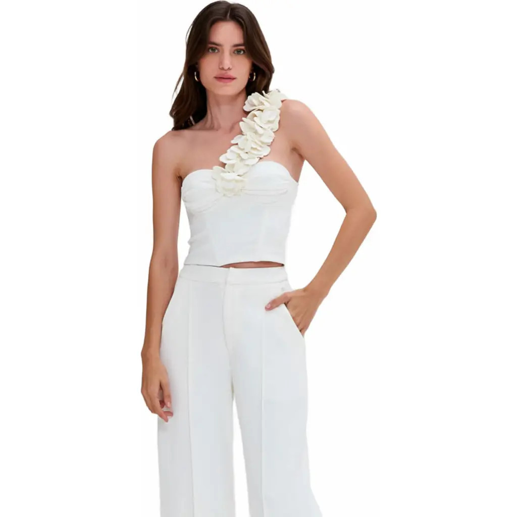 PatBO Merian Knit One Shoulder Top in Off White at Nordstrom, Size Large | Nordstrom