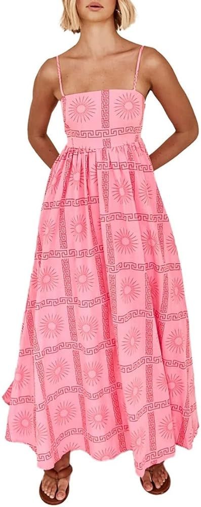 Leyajedol Women Boho Graffiti Cami Dress Y2k Sleeveless Spaghetti Strap Maxi Dress Graphic A Line... | Amazon (US)