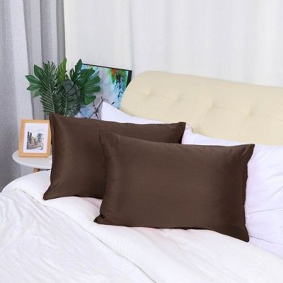2 Pcs Standard Silk Satin with Zipper Pillowcase Brown - PiccoCasa | Target