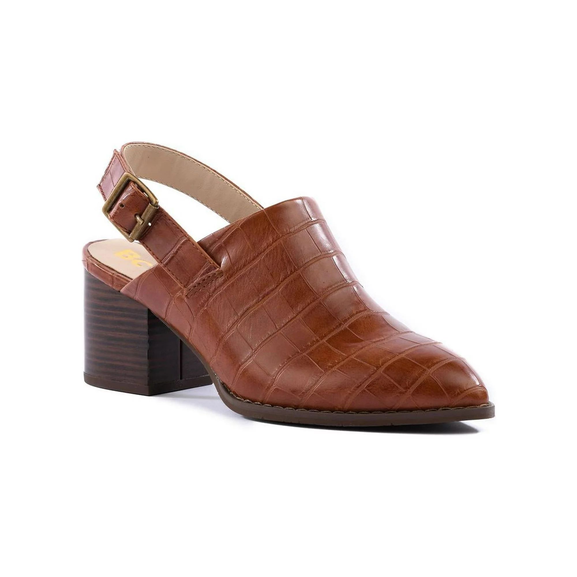 BC Footwear Women's My Turn Faux Leather Croc Stacked Heel Slingback Mule | Walmart (US)