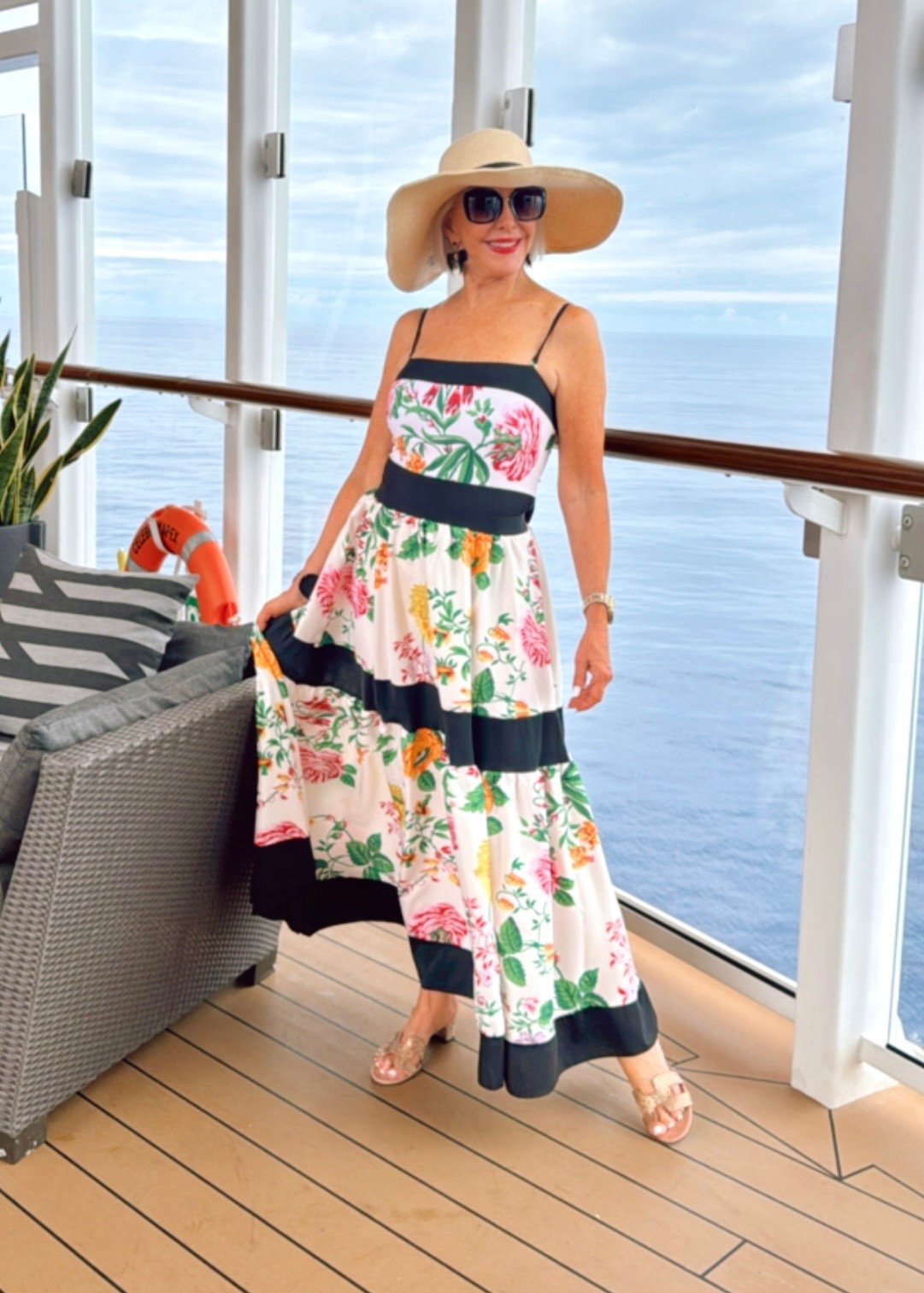 Strapless Swimsuit Lace Up Adjustable Animal Botanical Print Swimsuit and Skirt/Sarong set, swimwearr
Large wide brimmed floppy hat
Oversized sunglasses
Slide sandals 

#LTKSwim #LTKOver40 #LTKFindsUnder100