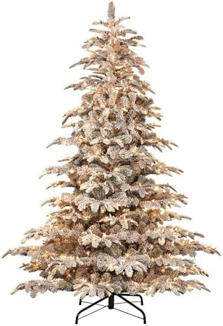 Puleo International 7.5 Foot Pre-Lit Flocked Aspen Fir Artificial Christmas Tree with 700 UL List... | Amazon (US)