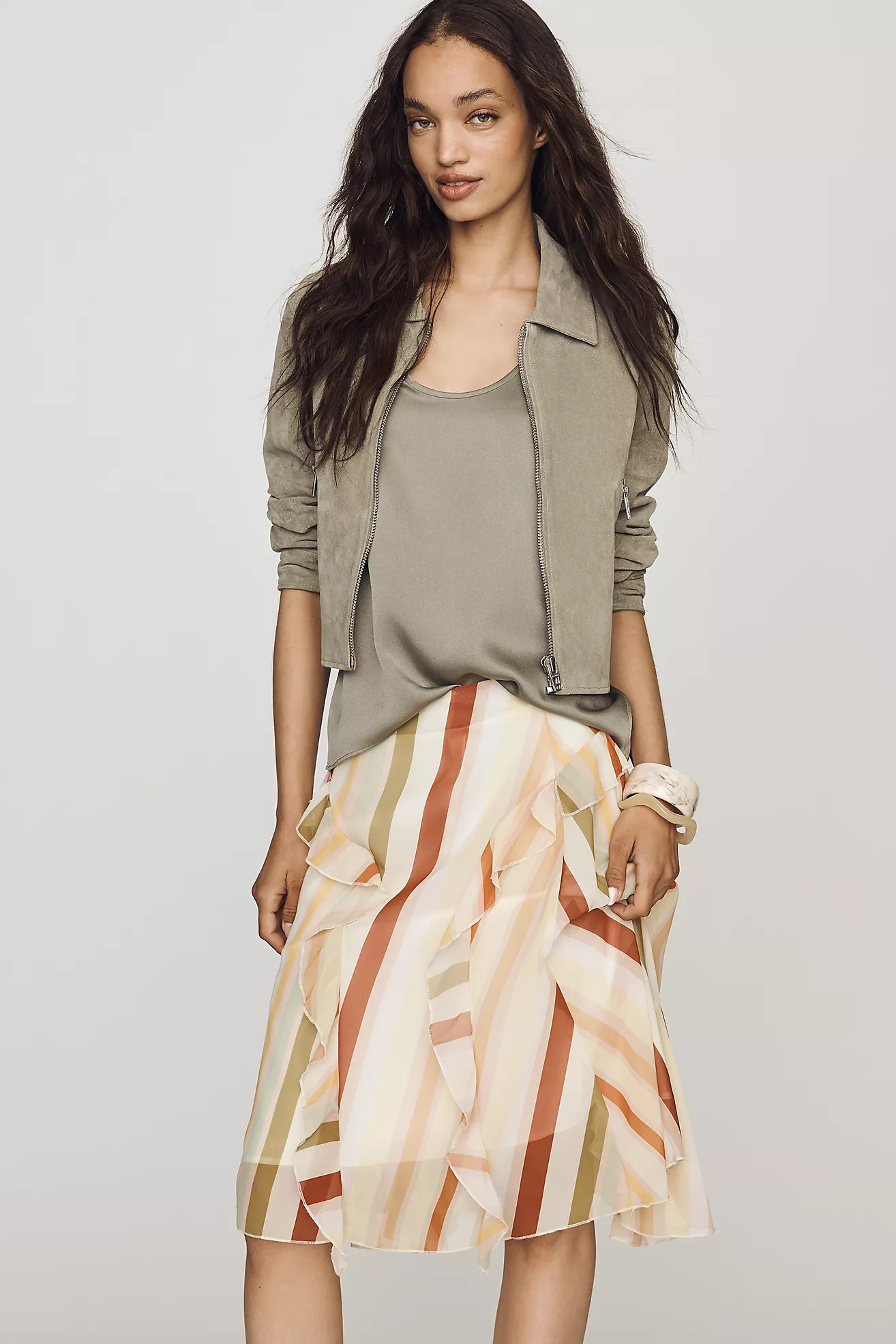 CUBIC Asymmetric Ruffle Midi Skirt | Anthropologie (US)