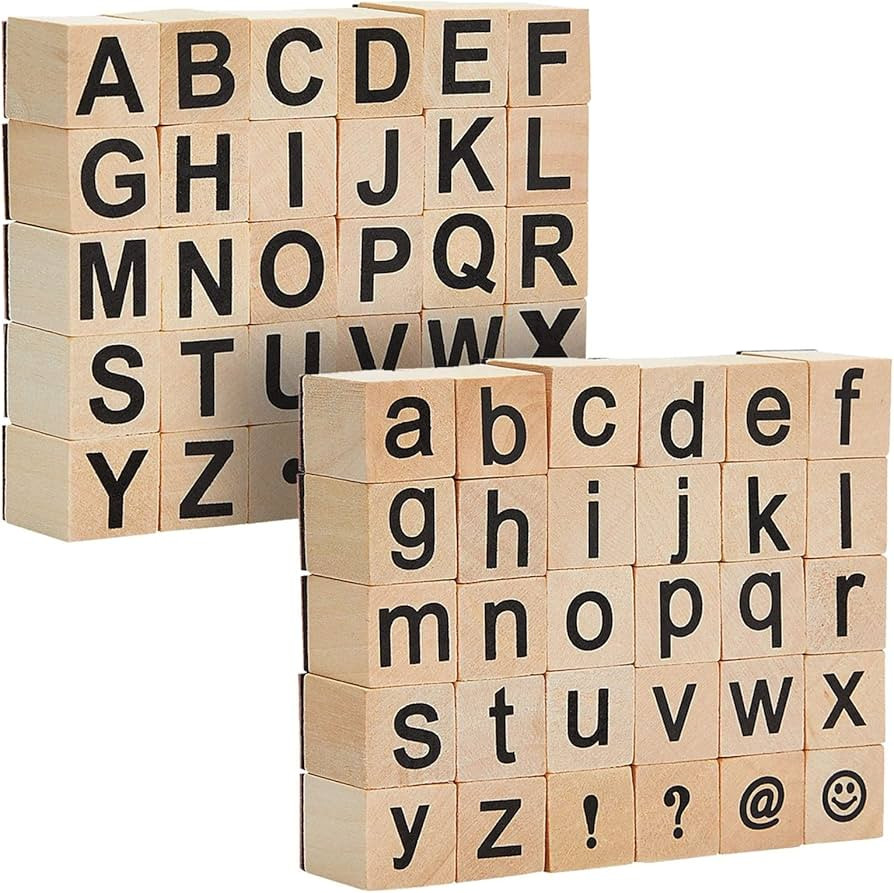 Juvale 60-Piece Wood Alphabet Stamp Set, Upper and Lowercase Letters with Symbols, Rubber Stamps ... | Amazon (US)