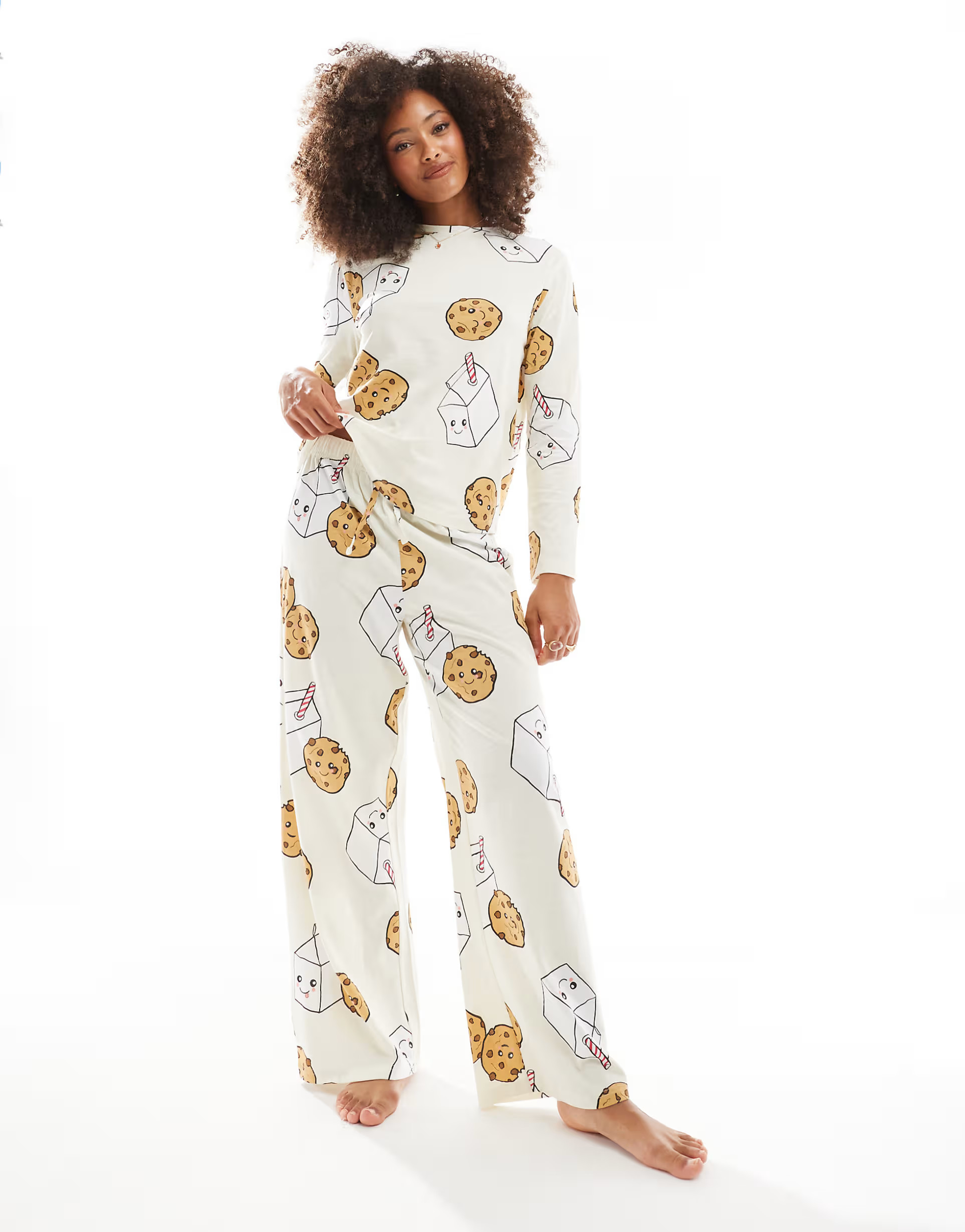 ASOS DESIGN cookies and milk long sleeve top & trouser pyjama set in brown | ASOS (Global)