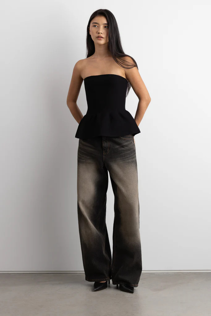 KNIT PEPLUM TUBE TOP | OAK + FORT