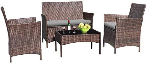 Greesum 4 Pieces Patio Furniture Sets, Rattan Wicker Chair, Outdoor Conversation Sets for Garden ... | Amazon (US)