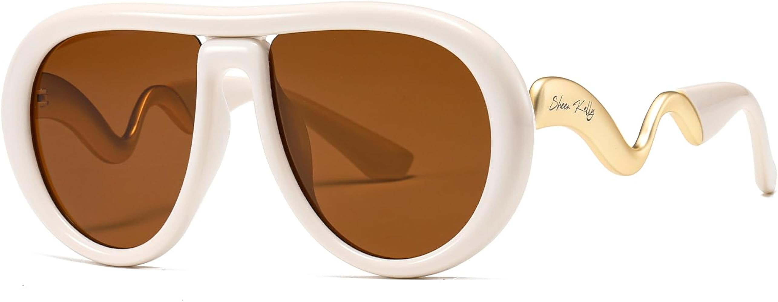 SHEEN KELLY Polarized Oval Sunglasses for Women Oversized Trendy Flat Top Frame Curved Metal Temp... | Amazon (US)