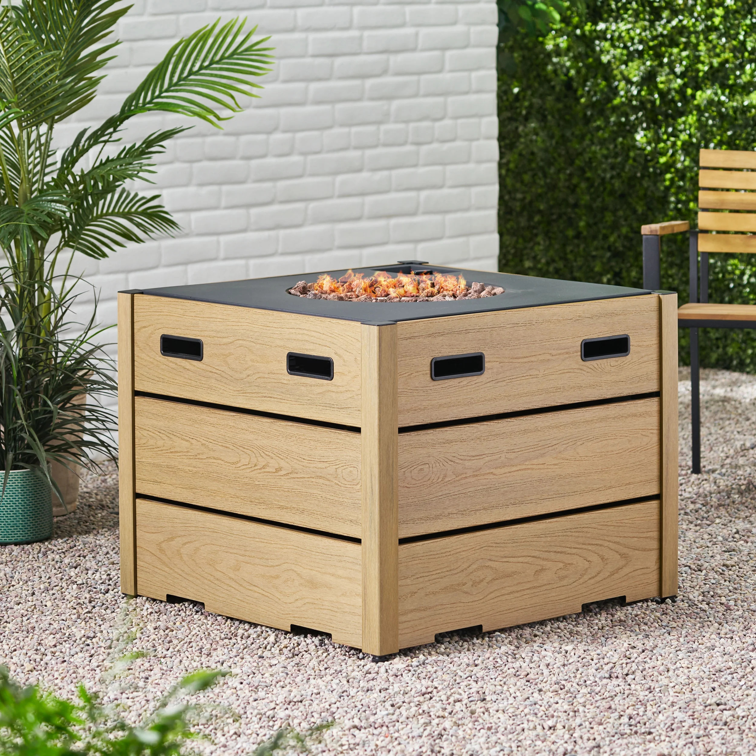 Camak Wood Resin Outdoor 31" Rectangular Fire Pit - 40,000 BTU, Brown - Walmart.com | Walmart (US)