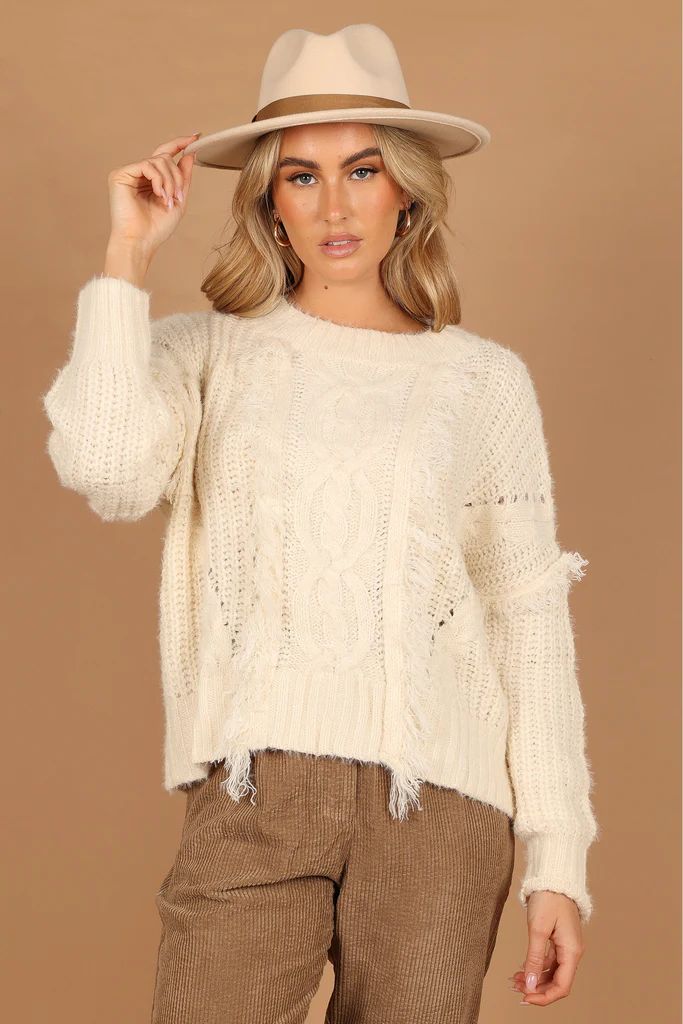Piper Crewneck Fringed Knit Sweater - Ivory | Petal & Pup (US)