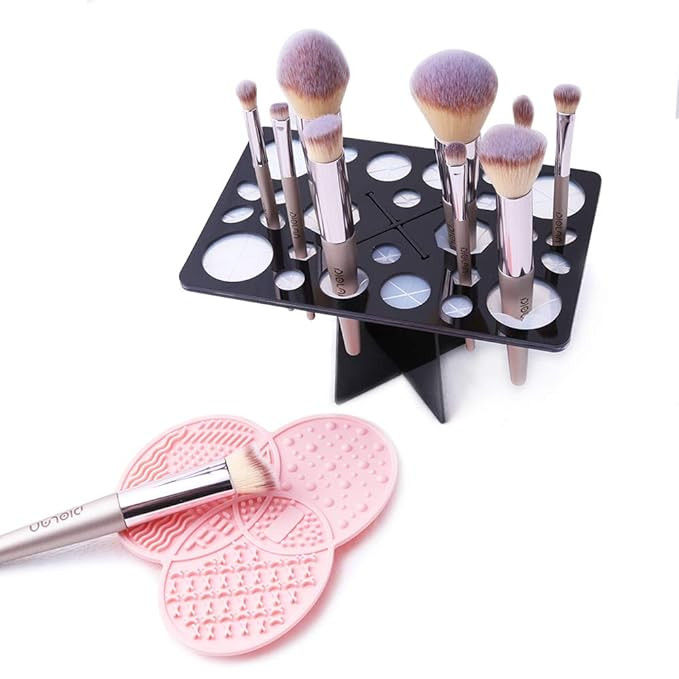 Makeup Brush Cleaning Mat & Makeup Brush Drying Rack, YLong-ST 28 Holes Makeup Brush Holder, Sili... | Amazon (US)