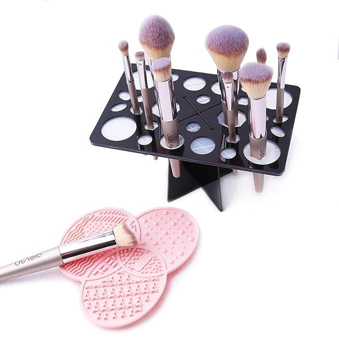 Makeup Brush Cleaning Mat & Makeup Brush Drying Rack, YLong-ST 28 Holes Makeup Brush Holder, Sili... | Amazon (US)