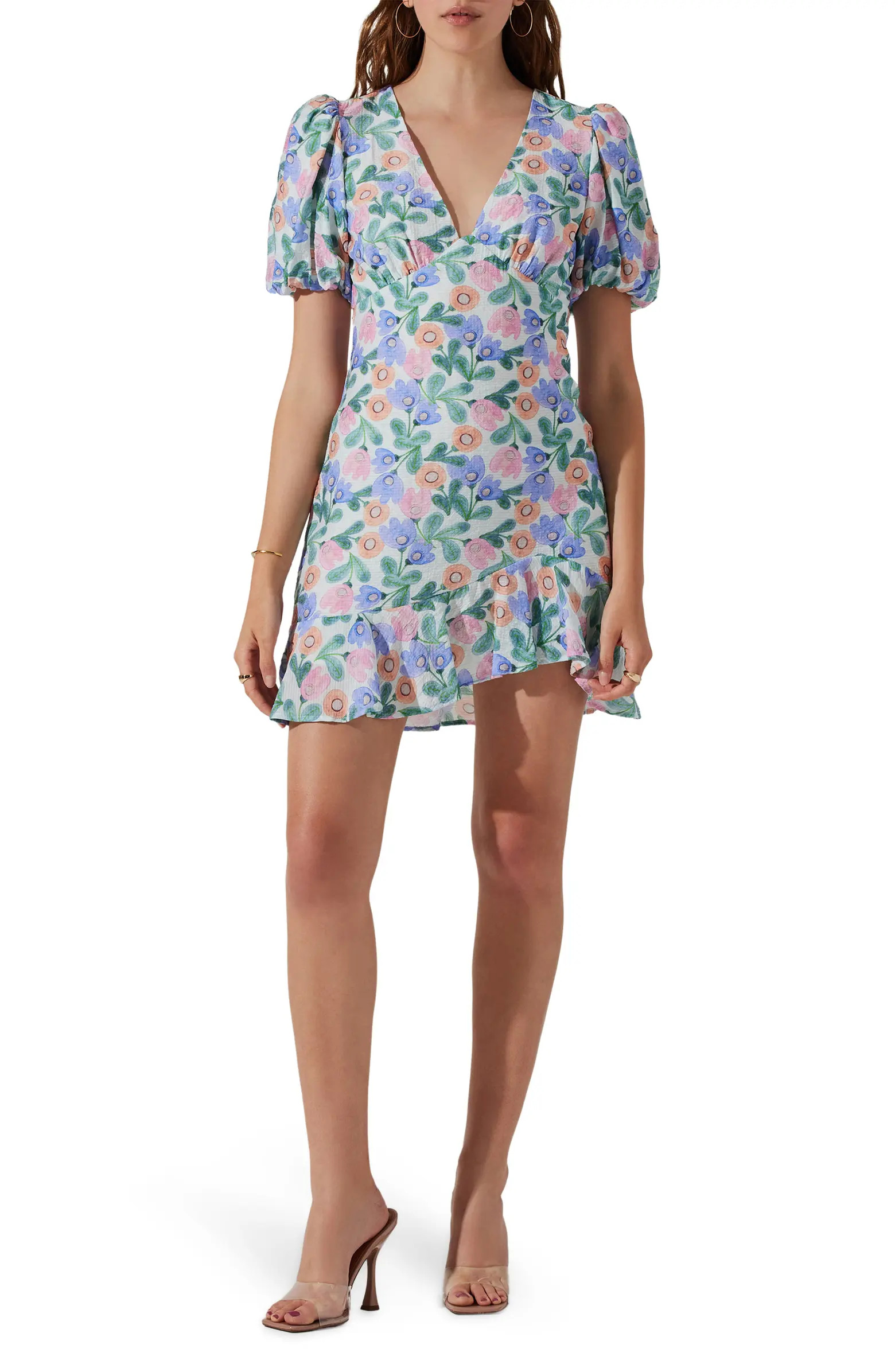Floral Puff Sleeve Cutout Dress | Nordstrom