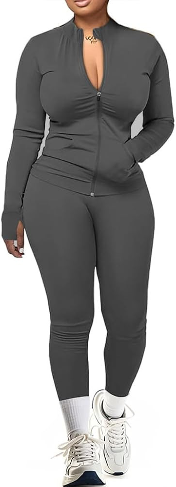 UOUA Two Piece Outfits Women Tracksuit Sets Long Sleeve Zip Up Jacket & Leggings for Gym Workout ... | Amazon (US)