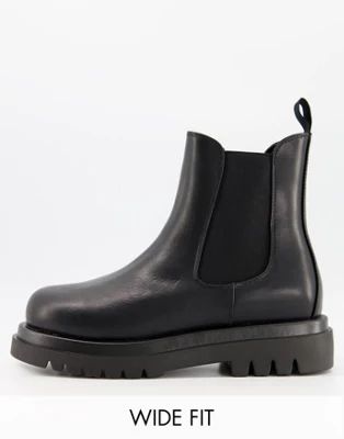 Truffle Collection wide fit chunky chelsea boots in black faux leather | ASOS (Global)