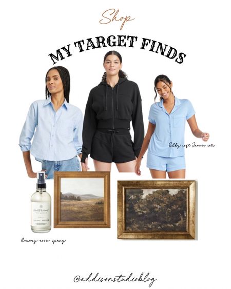 target finds 🩵 cute little workout set, spring button top down and silky soft Jammie set, vintage wall art and room spray 🤩 love it all! 


#LTKfindsunder50 #LTKSeasonal #LTKhome