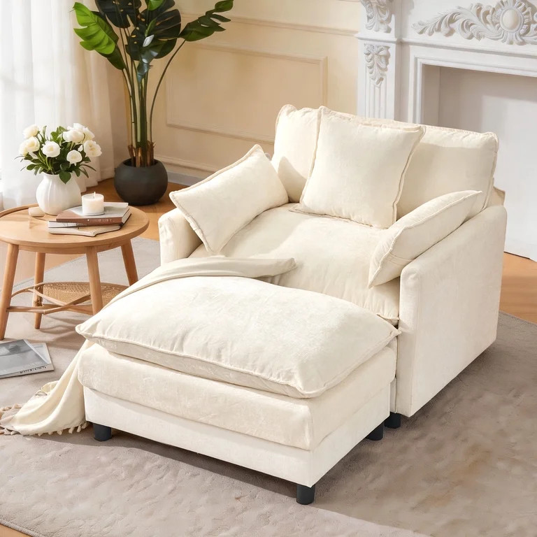 Accent Chair with Ottoman, Legahome 40"Wide Oversized Chenille Upholstered Lounge Chair, Comfy Re... | Walmart (US)