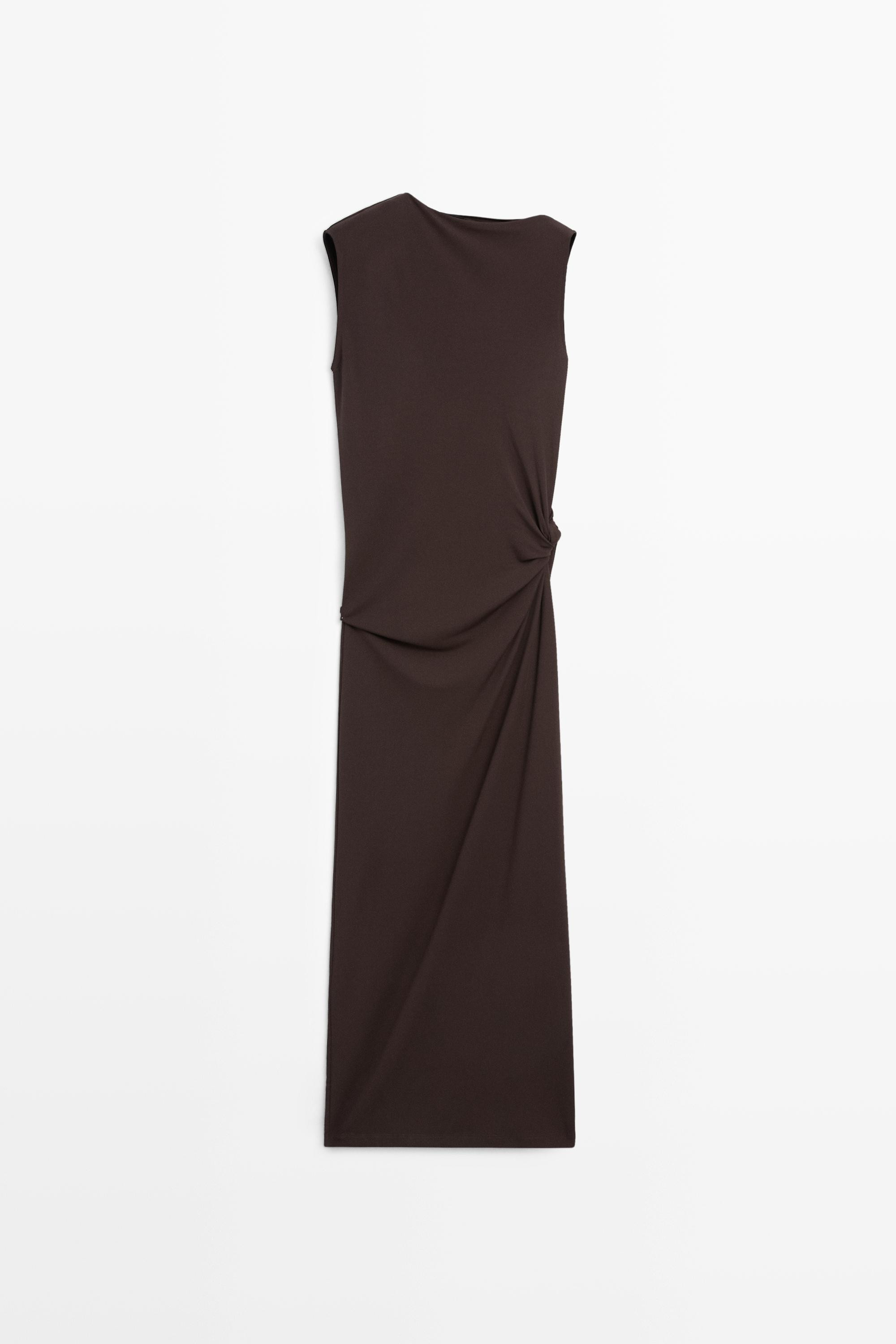 Asymmetric ruched midi dress | Massimo Dutti UK