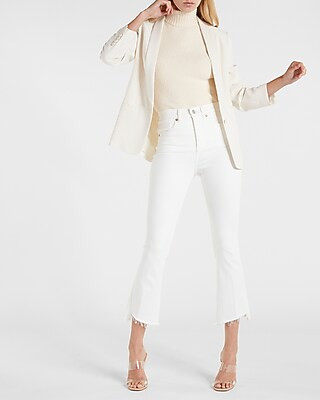 High Waisted White Cropped Flare Jeans | Express
