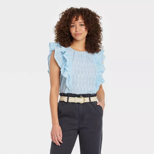 Women's Flounce Sleeveless Embroidered Ruffle Blouse - Universal Thread™ | Target